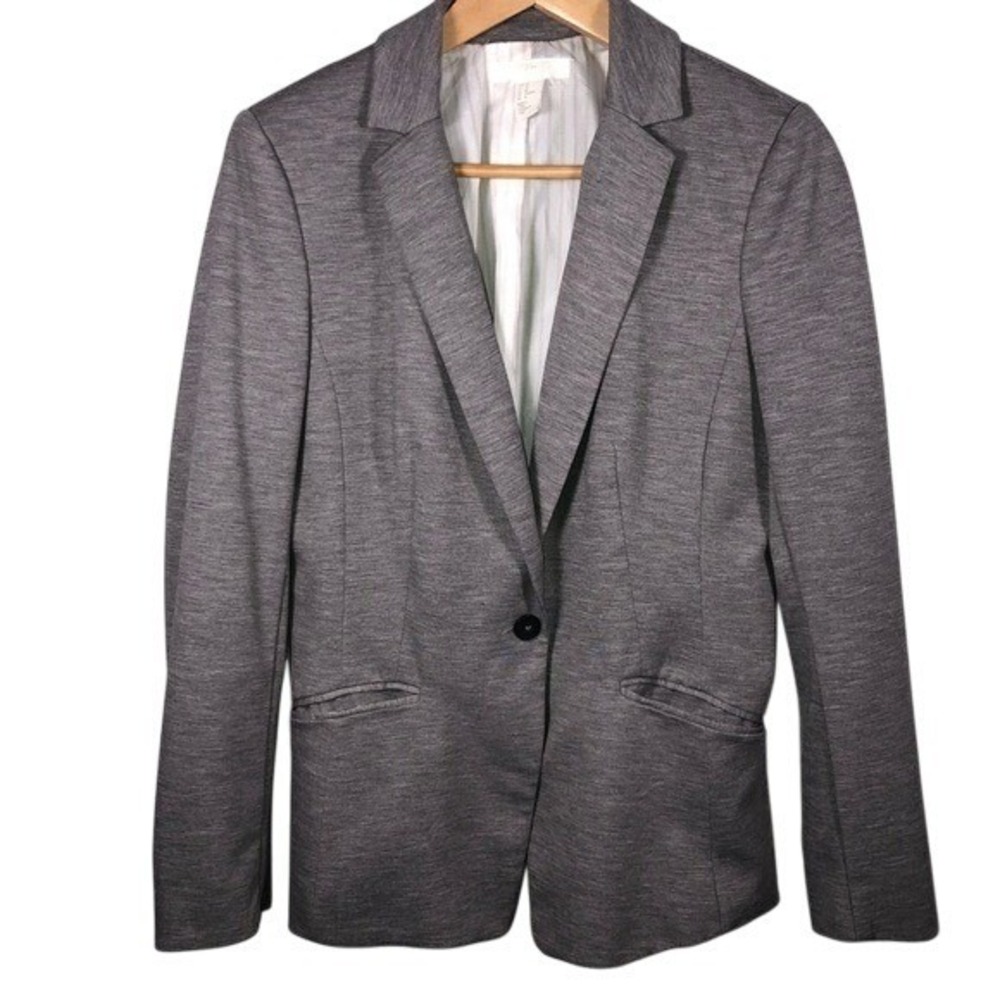 H&M One Button Heather Grey Long Sleeve Blazer Sz 10
